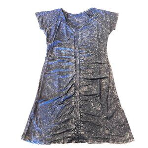 Promesa Womens Blue Acid Wash Ruched Front Short Sleeve Rayon Dress NEW